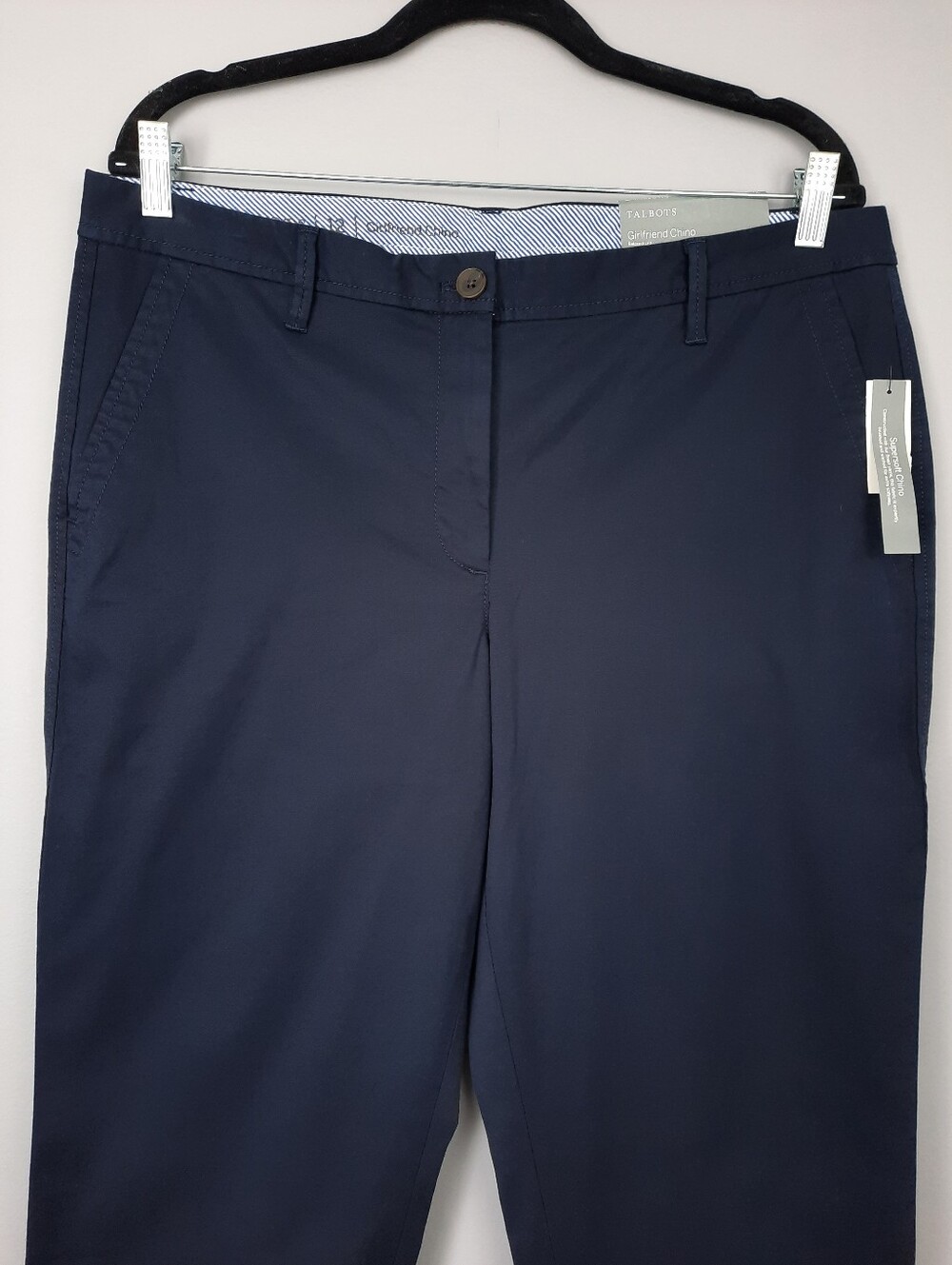 Talbots Solid Navy Blue Stretch Cotton Mid Rise Girlfriend Chino Pants size 12 - Picture 2 of 14
